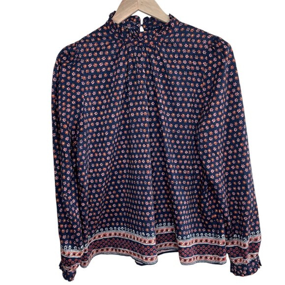 Trovata Bird Of Paradis Blue & Pink Floral Print Long Sleeve Silk Blouse Size M - Picture 1 of 10